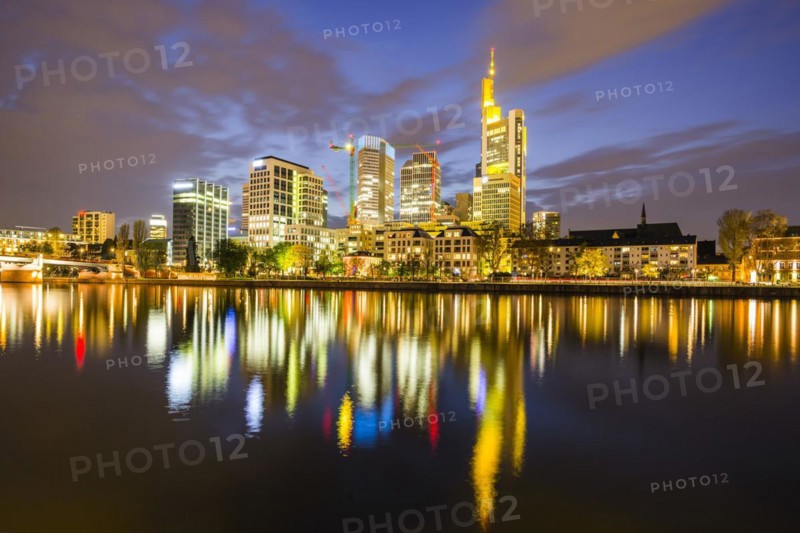 Skyline and banking district after sunset, twilight, Tower 185, Commerzbank, HelaBa, Hessische Landesbank, Frankfurt am Main, Hesse, Germany, Europe