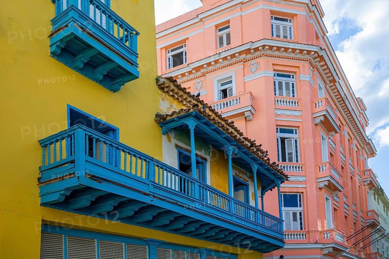 Cuba, colorful streets of Old Havana in historic city center near Paseo El Prado and El Capitolio, Central America