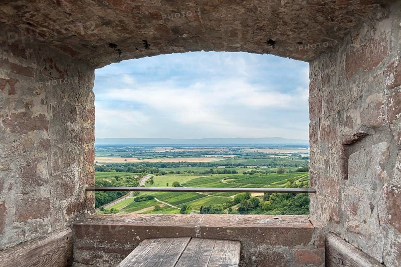 View from the Landeck castle ruins, Klingenmünster, Southern Palatinate, Palatinate, Rhineland-Palatinate, Germany, Europe