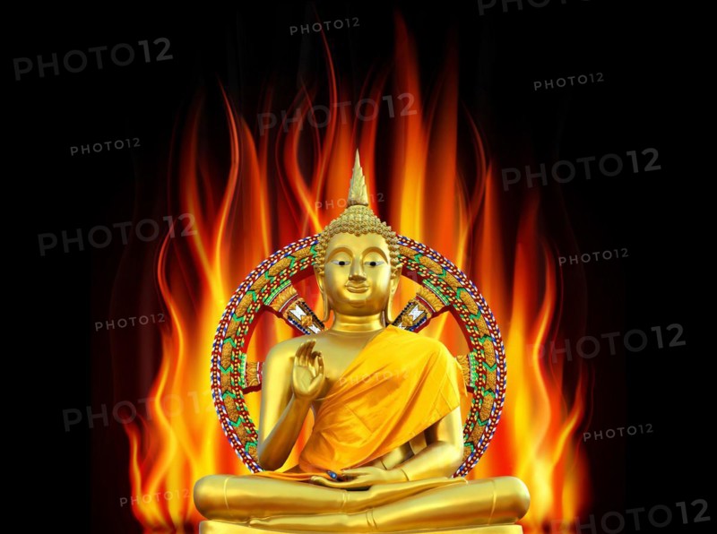 A Buddha in flames, Thailand, photomontage, Bangkok, Thailand, Asia