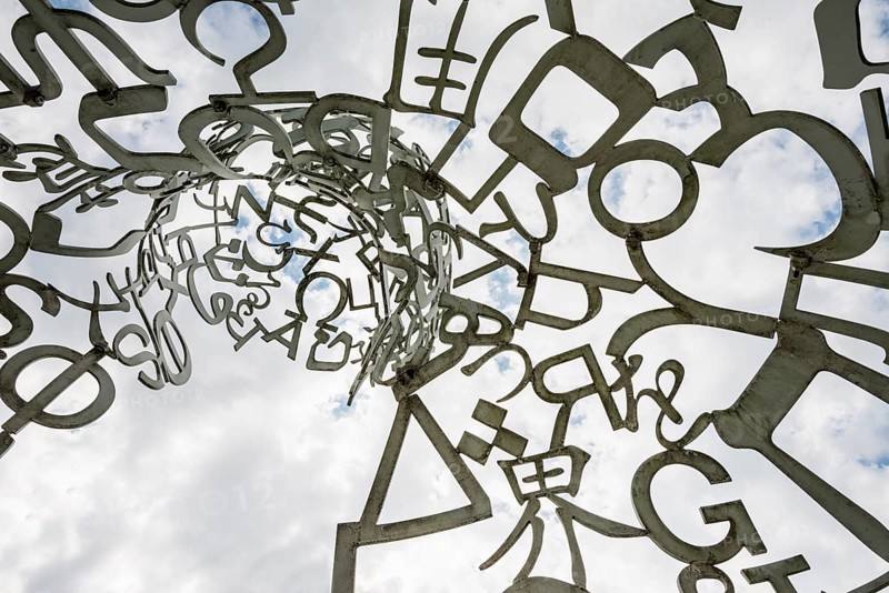 Würth Museum 2, sculpture We by Jaume Plensa, typography, letters, signs, Gaisbach, Künzelsau, Baden-Württemberg, Germany, Europe