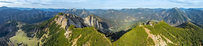 Alpine panorama, aerial view, summit and degree, Bavarian and Austrian Schinder, Tegernsee mountains in the Mangfall mountains, Germany, Europe