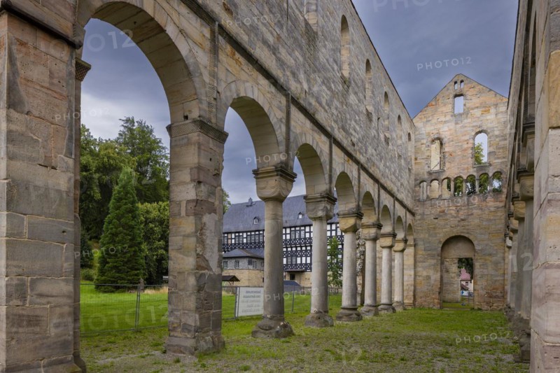 Paulinzella Monastery is a former Benedictine abbey, founded as a double monastery in Paulinzella in the Rottenbach Valley in Thuringia. The ruins of the monastery church are one of the most important Romanesque buildings in Germany, Paulinzella, Thuringia, Germany, Europe