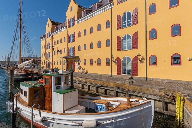 Maritime Svendborg, museum harbour, historic sailing ships, wooden boats, old warehouse, cutter, Great Belt, Baltic Sea, Fyn, Fyn Island, Denmark, Europe