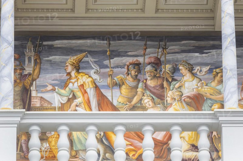 Reconstructed balcony in the large castle courtyard, Dresden, Saxony, Germany, Europe