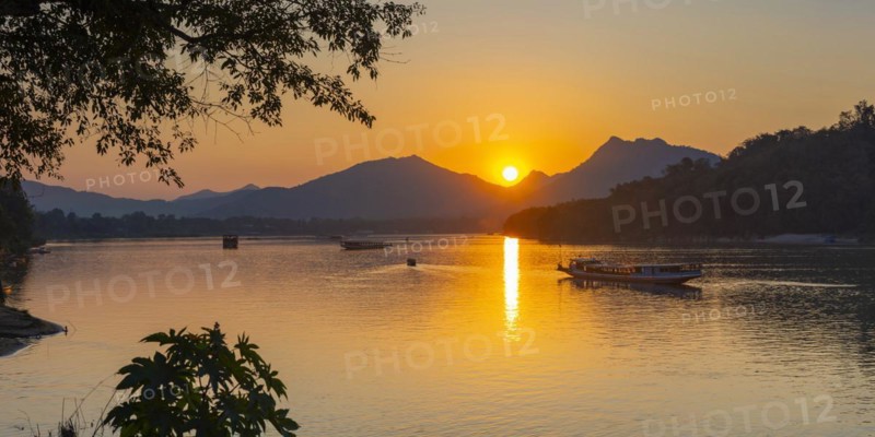Sunset on the Mekong near Luang Prabang, Laos, Asia