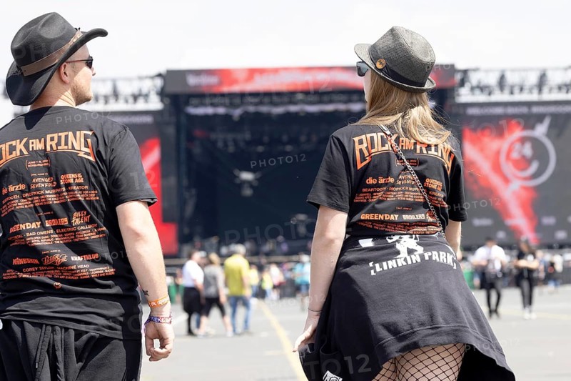 Adenau, Germany, 7 June 2024: Fans during the first day of Rock am Ring. The festival takes place at the Nürburgring race track near the town of Adenau from 7 to 9 June 2024, Europe