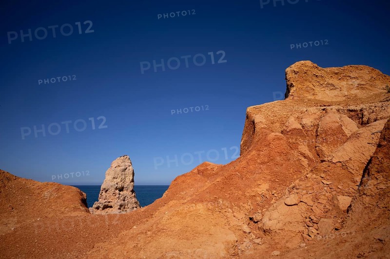 Algar Seco rock formation, coloured rocks and underground caves, caves, shell limestone, Carvoeiro, Algarve, Portugal, Europe