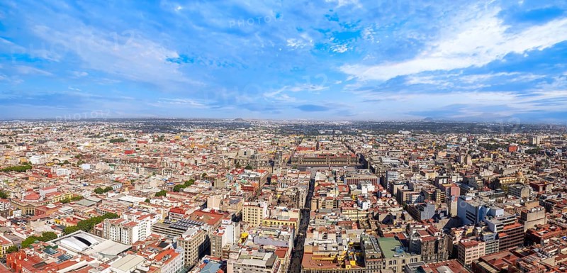 Mexico, Panoramic skyline view of Mexico City historic center from Tower Torre Latinoamericana, Central America