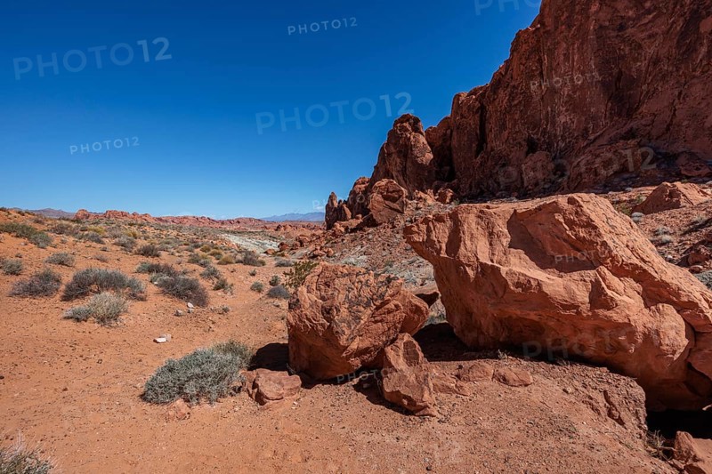 Sandstone rock formations along the Fire Wave Trail at Valley of Fire State Park near Overton, Nevada