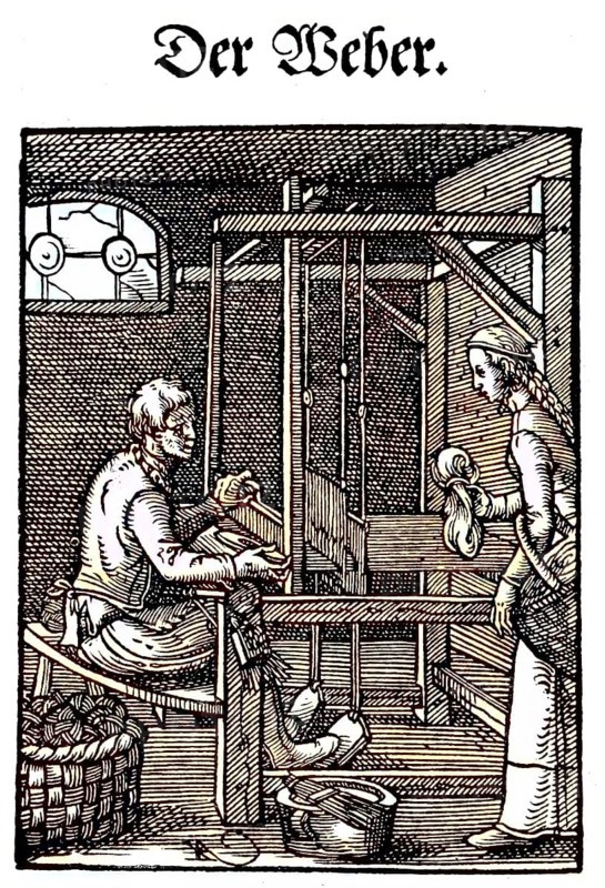The Weaver, woodcut from the, Das Staendebuch, a famous series of woodcuts of the craft of Amman, 1568, Germany, craft, labour, craftsman, digital reproduction of an original from the 19th century, original date unknown, Europe