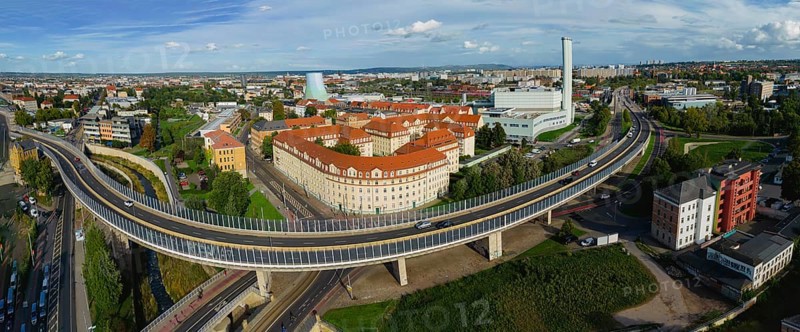 Nossener Brücke power station with elevated road in Dresden Löbtau