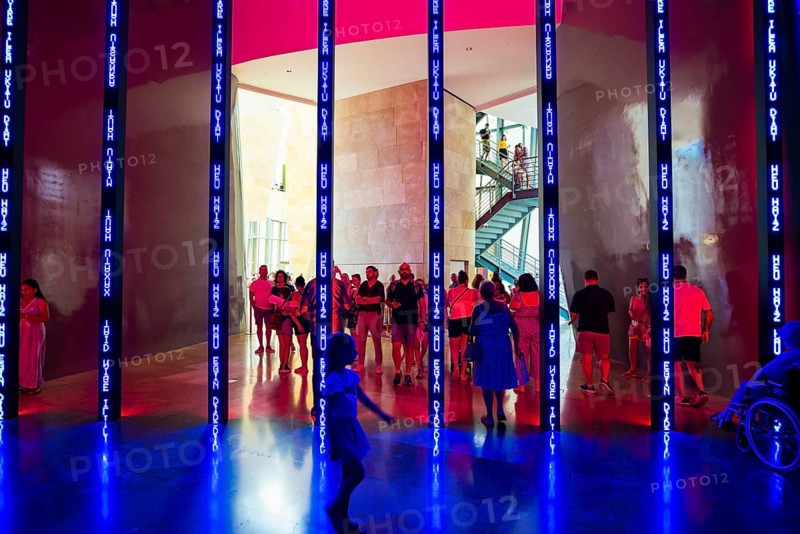 Guggenheim Museum, architect Frank Gehry, interior view, artist Jenny Holzer, Bilbao, Basque Country, Spain, Europe