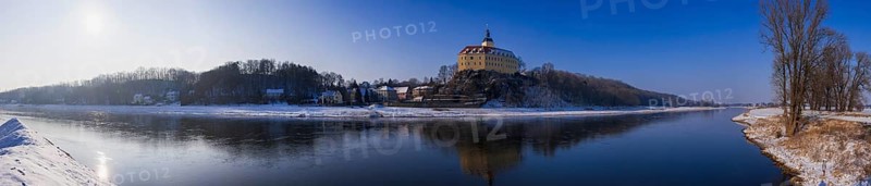 Hirschstein Castle, also known as Neuhirschstein, is a castle in the municipality of Hirschstein in the district of MeiÃŸen that grew out of a medieval castle It rises imposingly on a 25-metre-high cliff on the left bank of the Elbe opposite NeuseuÃŸlitz