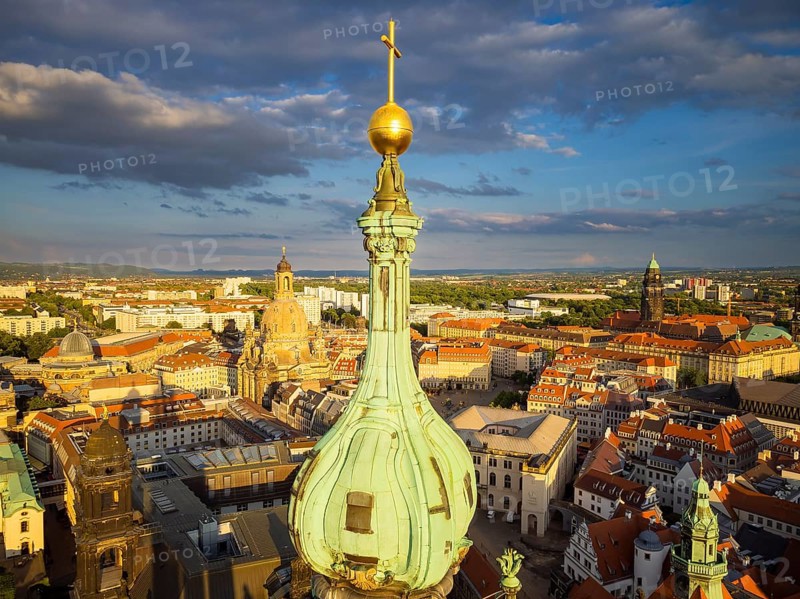 Old town of Dresden with the famous towers. in the foreground the Catholic Court Church
