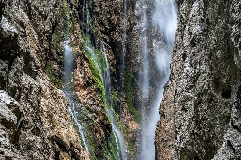 Waterfall, Hammersbach flows through Höllentalklamm, near Garmisch-Partenkirchen, Werdenfelser Land, Upper Bavaria, Bavaria, Germany, Europe