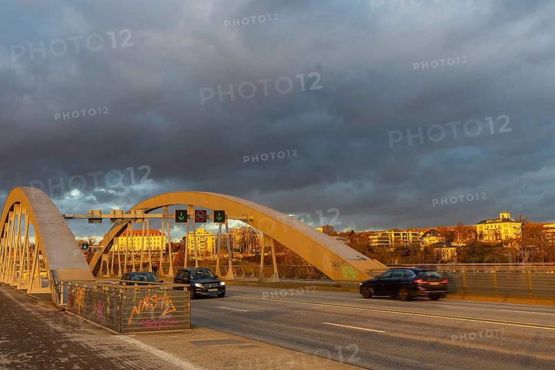 Sunset on the Waldschlösschen Bridge in Dresden