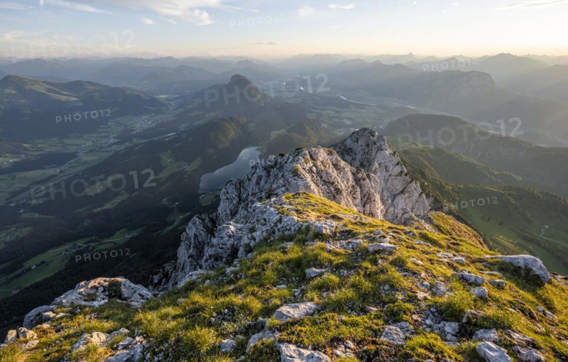 Evening atmosphere, Hintersteiner See in the mountains, view from Schaffauer, Wilder Kaiser, Tyrol, Austria, Europe
