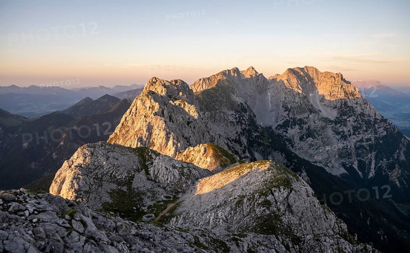Evening atmosphere View from Scheffauer on Kaisergebirge, Wilder Kaiser, Kitzbühler Alps, Tyrol, Austria, Europe