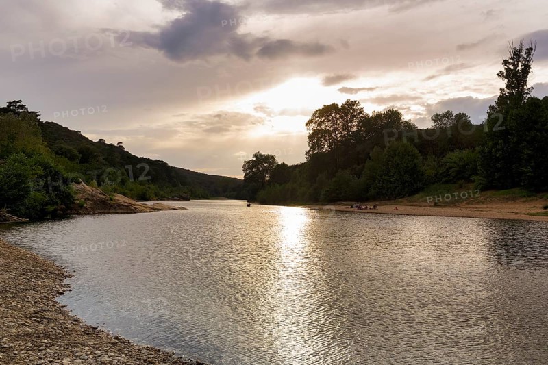 River Gardon, evening sky, Languedoc-Roussillon, South of France, France, Europe