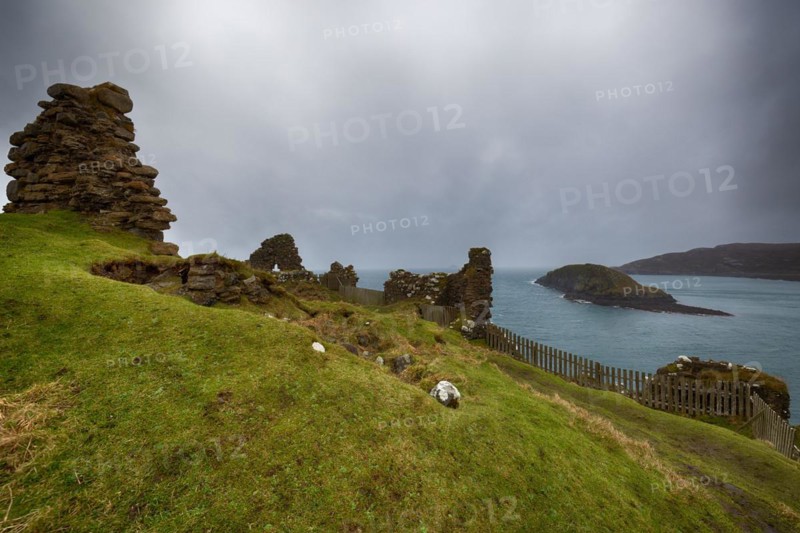 Duntulm Castle, the ruins of a medieval fortification on the Trotternish Peninsula on the Isle of Skye, Scotland, Great Britain
