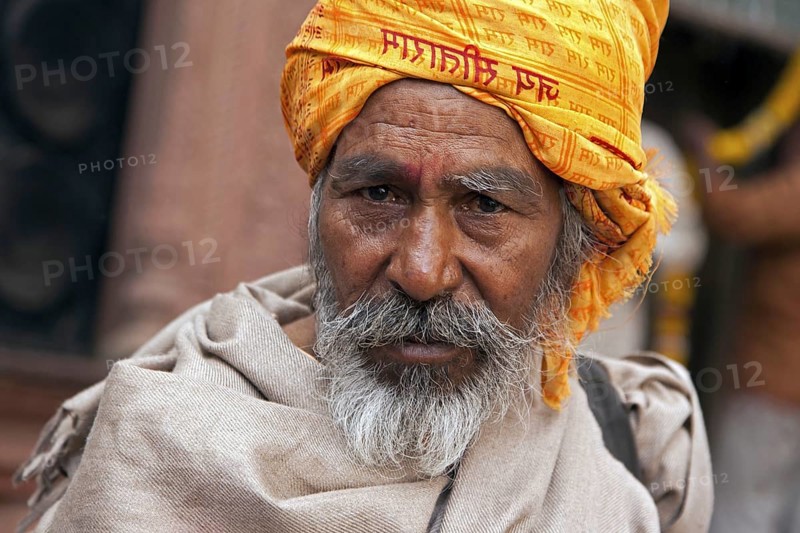 Portrait of Indian follower of the Hare Krishna movement in Vrindavan, Uttar Pradesh, India, Asia