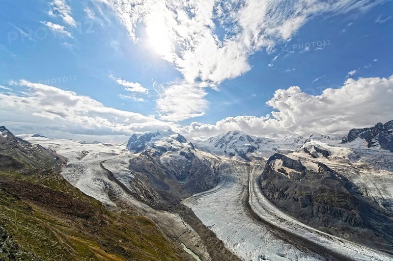 View from Gornergrat towards south, Grenzgletscher with Dufourspitze, Valais Alps, Zermatt, Valais, Switzerland, Europe