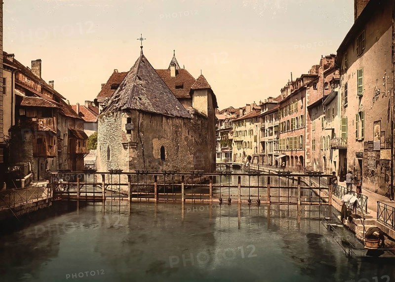 Old town of Annecy, Auvergne-Rhone-Alpes region, France, c. 1890, Historic, digitally enhanced reproduction of a photochrome print from 1895, Europe