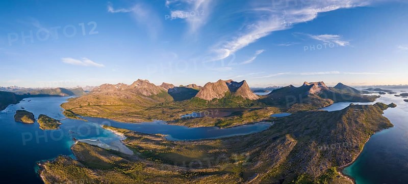 View of mountains and fjord, Mount Stortinden, Efjord, Tysfjord, Ofoten, Nordland, Norway, Europe