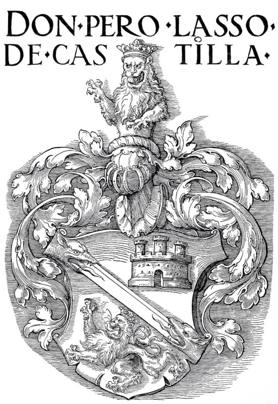 The coat of arms of Don Pedro Lasso, woodcut by Albrecht Dürer, historical, digitally improved reproduction of an old woodcut
