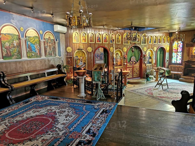 Church of the Orthodox parish of St Nektarios in Bischofsheim a. d. Rhön, Rhoen, district of Rhön-Grabfeld, Lower Franconia, Bavaria, Germany, for editorial use only, Europe