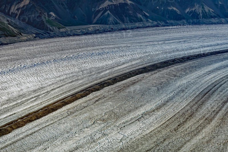 Aerial view of Kaskawulsh Glacier with medial moraine, Kluane Mountains, Yukon Territory, Canada, North America