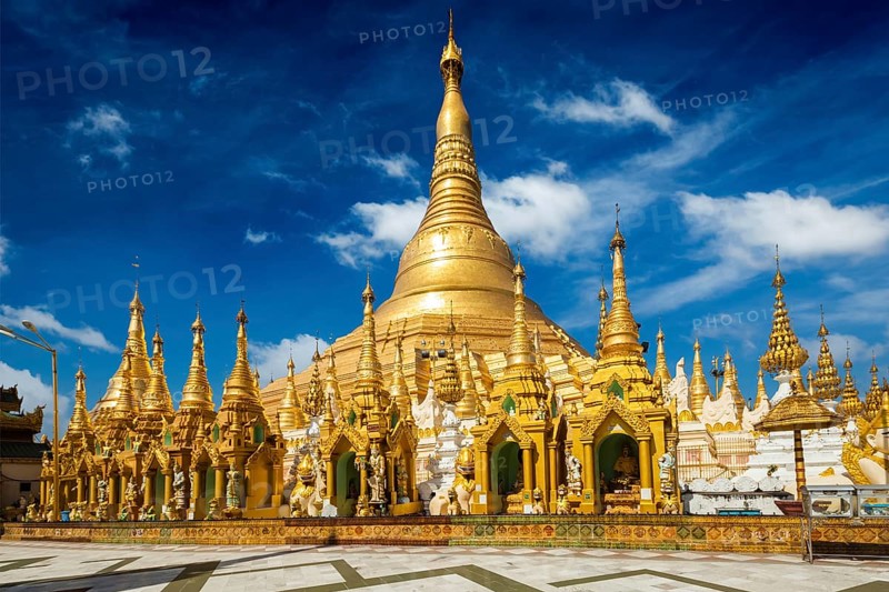 Myanmer famous sacred place and tourist attraction landmark, Shwedagon Paya pagoda. Yangon, Myanmar, Asia