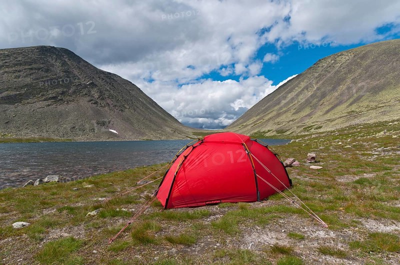 Bivouac at a mountain lake in Norway, Norway, Europe