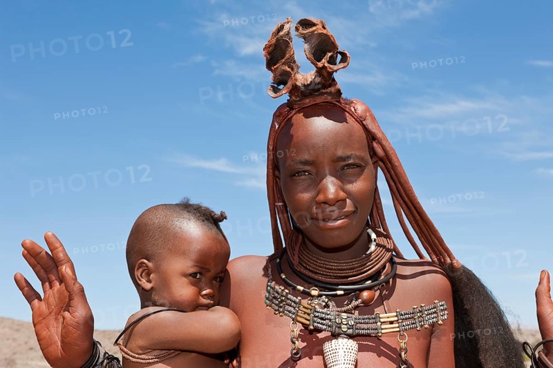 Himba woman with baby, Damaraland, Namibia, Africa