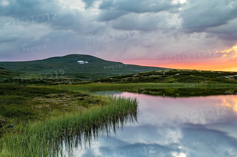 Lake in the landscape of the Hardangervidda plateau, Norway, Europe