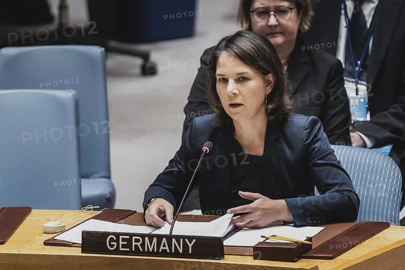 Annalena Bärbock (Bündnis 90 Die Grünen), Federal Minister for Foreign Affairs, photographed at the UN Security Council Meeting and Consultation on the Situation in Ukraine in New York City, 17.07.2023. Annalena Bärbock travels to New York to attend the ceremony marking the 25th anniversary of the Rome Statute of the International Court of Justice., New York City, United States, North America