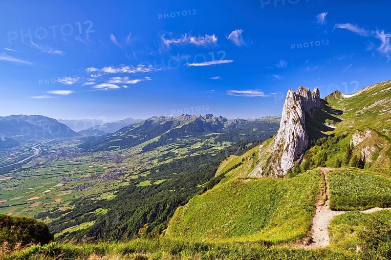 Kreuzberge, Chrüzberg, in the Alpstein with a view into the Rhine Valley, Canton St. Gallen, Switzerland, Europe