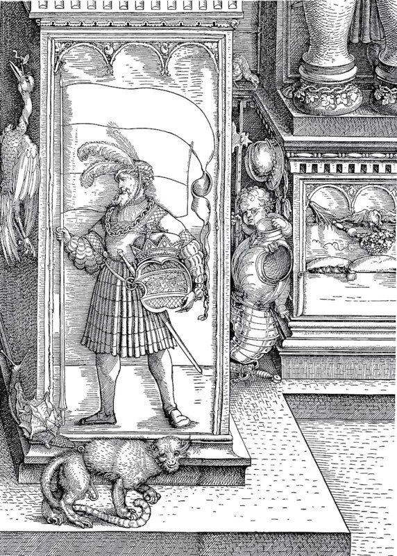 The Arc de Triomphe, base of the right central column, woodcut by Albrecht Dürer, historical, digital improved reproduction of an old woodcut