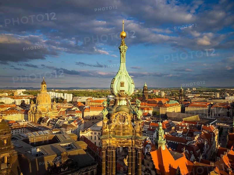 Old town of Dresden with the famous towers. in the foreground the Catholic Court Church