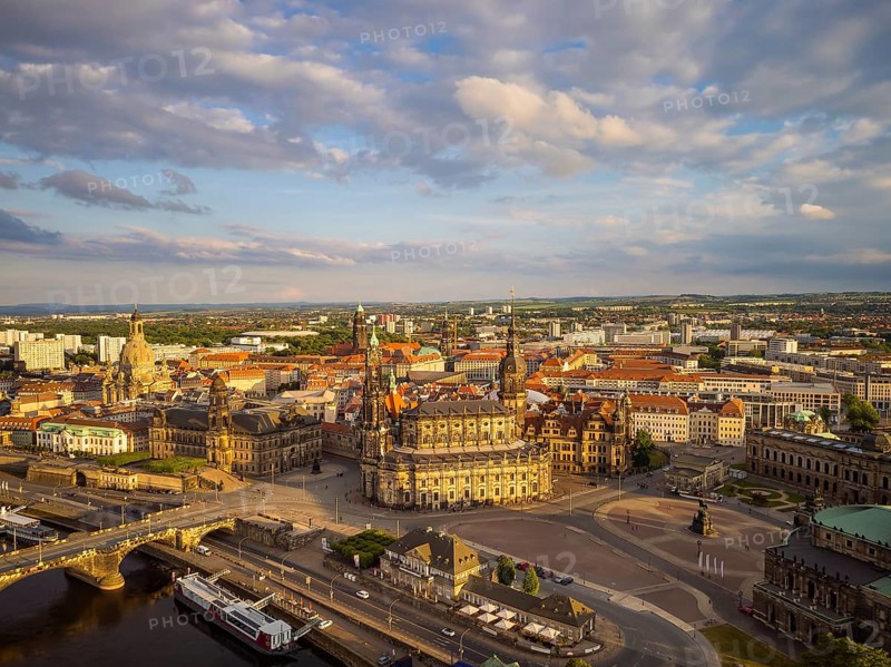 Old town of Dresden with the famous towers. in the foreground the Catholic Court Church