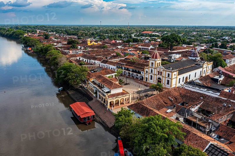 Aerial of the Unesco world heritage site, Mompox, Colombia, South America