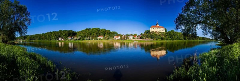 Hirschstein Castle, also known as Neuhirschstein, is a castle in the municipality of Hirschstein in the district of Meissen that grew out of a medieval castle It rises imposingly on a 25-metre-high cliff on the left bank of the Elbe opposite Neuseusslitz