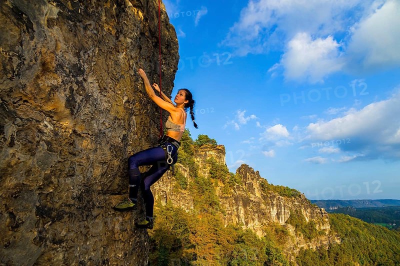 Climbers in Rathen in Saxon Switzerland