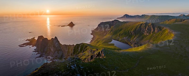 Rocky coast, fjords and mountains, Matinden mountain, Bleik, Andoya island, Vesteralen archipelago, Norway, Europe