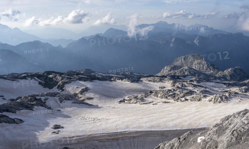 Remnants of snow, high alpine landscape, Übergossene Alm, Berchtesgaden Alps, Salzburger Land, Austria, Europe