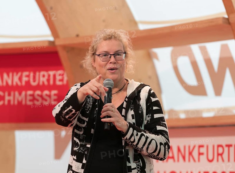 FRANKFURT AM MAIN, Germany, October 22 2023: Katja Brandis (*1970, German journalist and author) at the 75th Frankfurt Book Fair, Europe