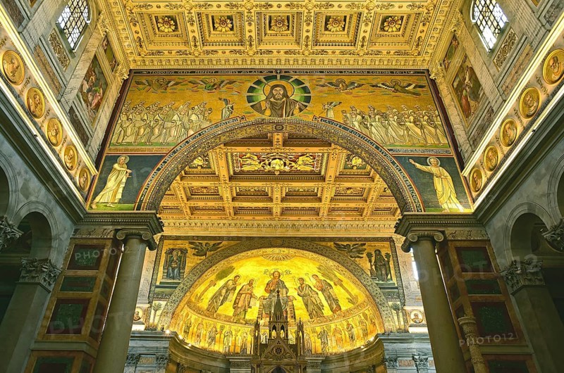 Illuminated Basilica, Rome, Lazio, Italy, Europe