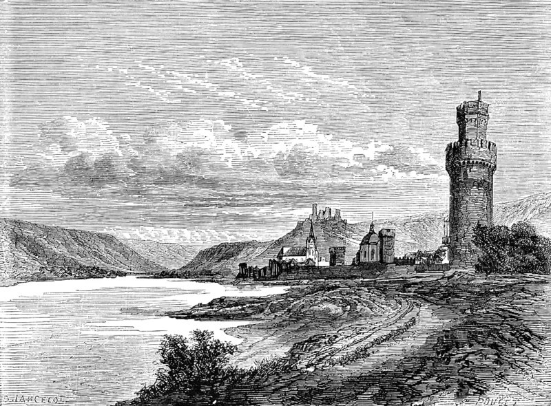 Oberwesel, Rhine, Romantic Rhine Valley, World Heritage Cultural Landscape Upper Middle Rhine Valley, Germany, Le Rhin, Victor Hugo, historical illustration c. 1843, Europe