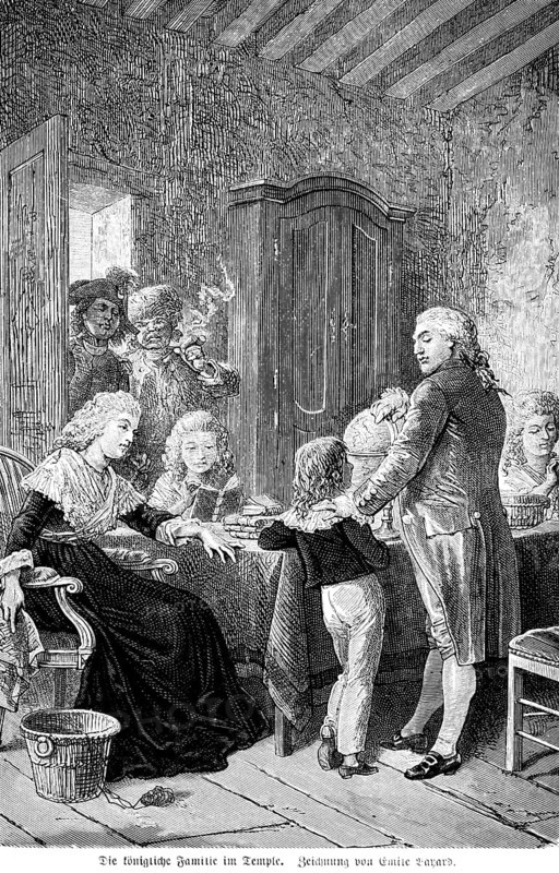 Royal Family in Temple, Room, Table, Globe, Cupboard, Simple Accommodation, Humiliation, Loss, Tragedy, Suspension, 18th century, Revolution, History, Historical Illustration 1894